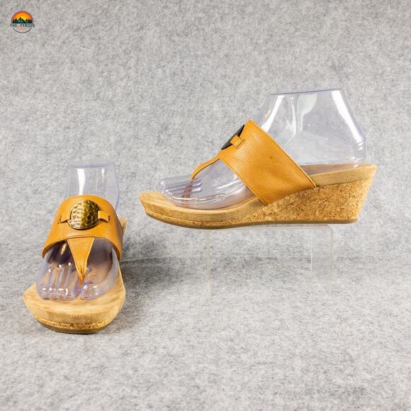 Bjorndal Shoes - Bjorndal Marcie Thong Sandals Carmel Brown Women's 7.5 Leather Wedge Slip-On